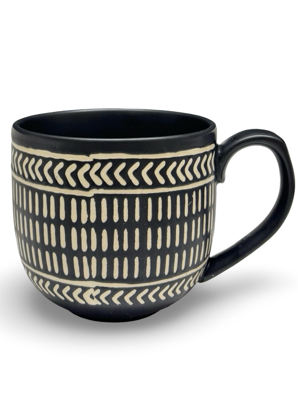 The Old Pottery Company Stoneware Hand Glazed Matte Coffee Mug 16oz Ivory Black